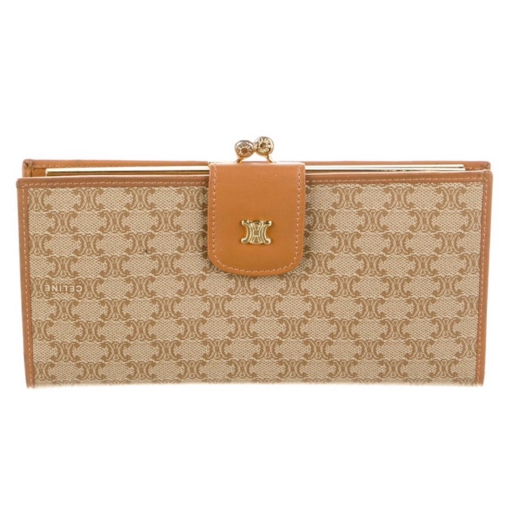 vintage Celine Macadam Triomphe Beige Cream and Brown Women's Wallet